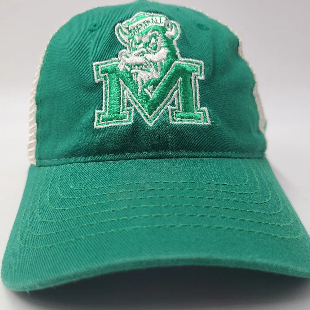 Marshall Thundering Herd Hat Snapback Trucker‎ Mesh Zephyr Green Beige NCAA Men